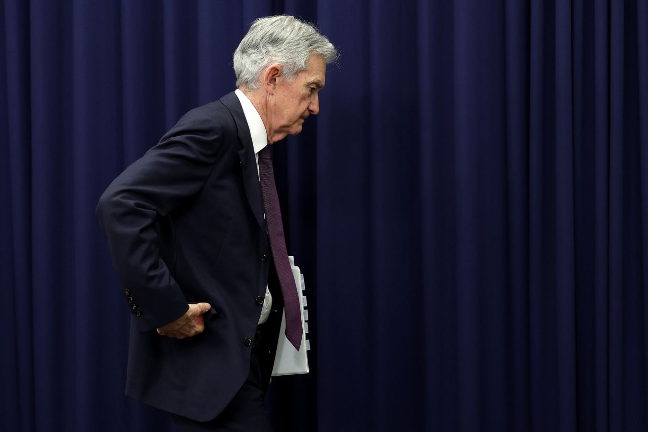 Federal Reserve Board Chairman Jerome Powell leaves after holding a news conference on June 18,  in Washington, DC.