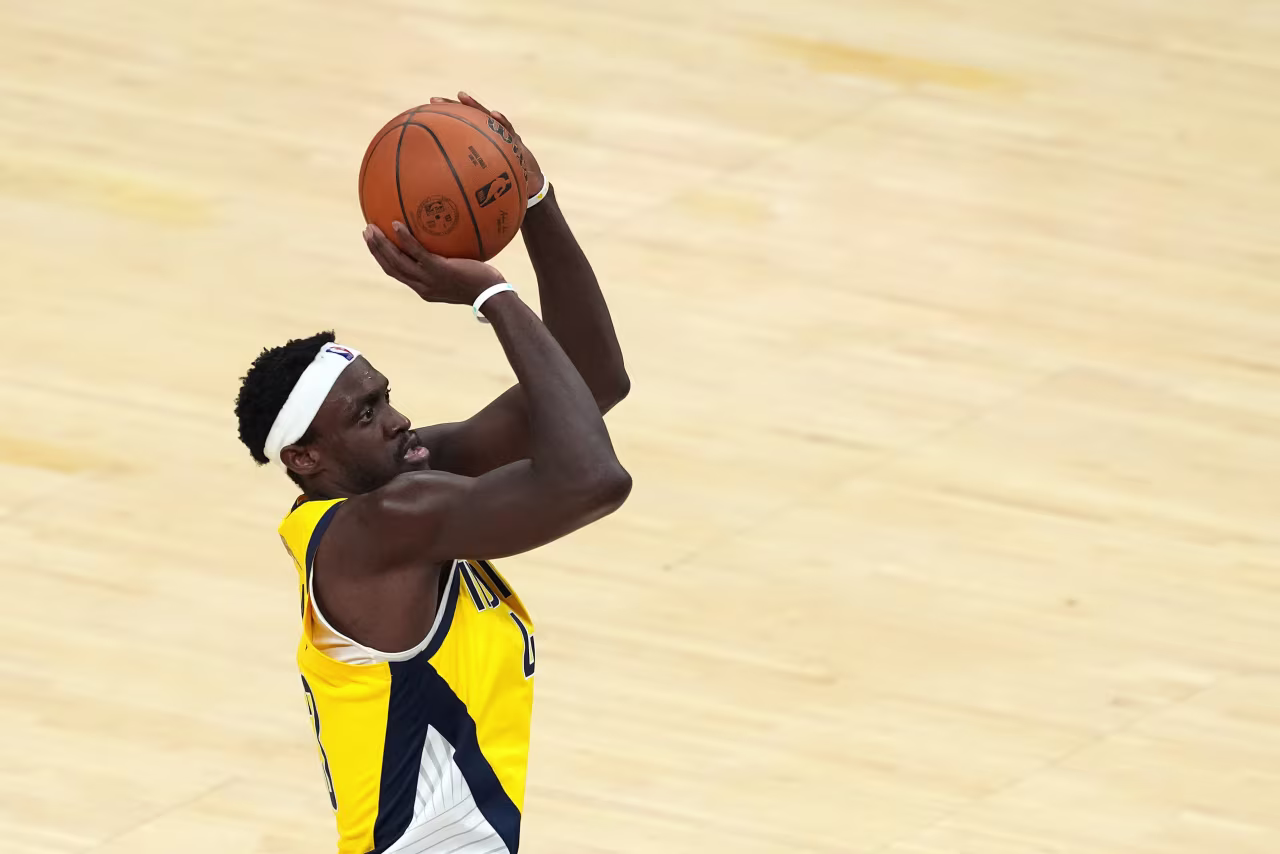 Indiana's Pascal Siakam takes a shot during the first quarter.