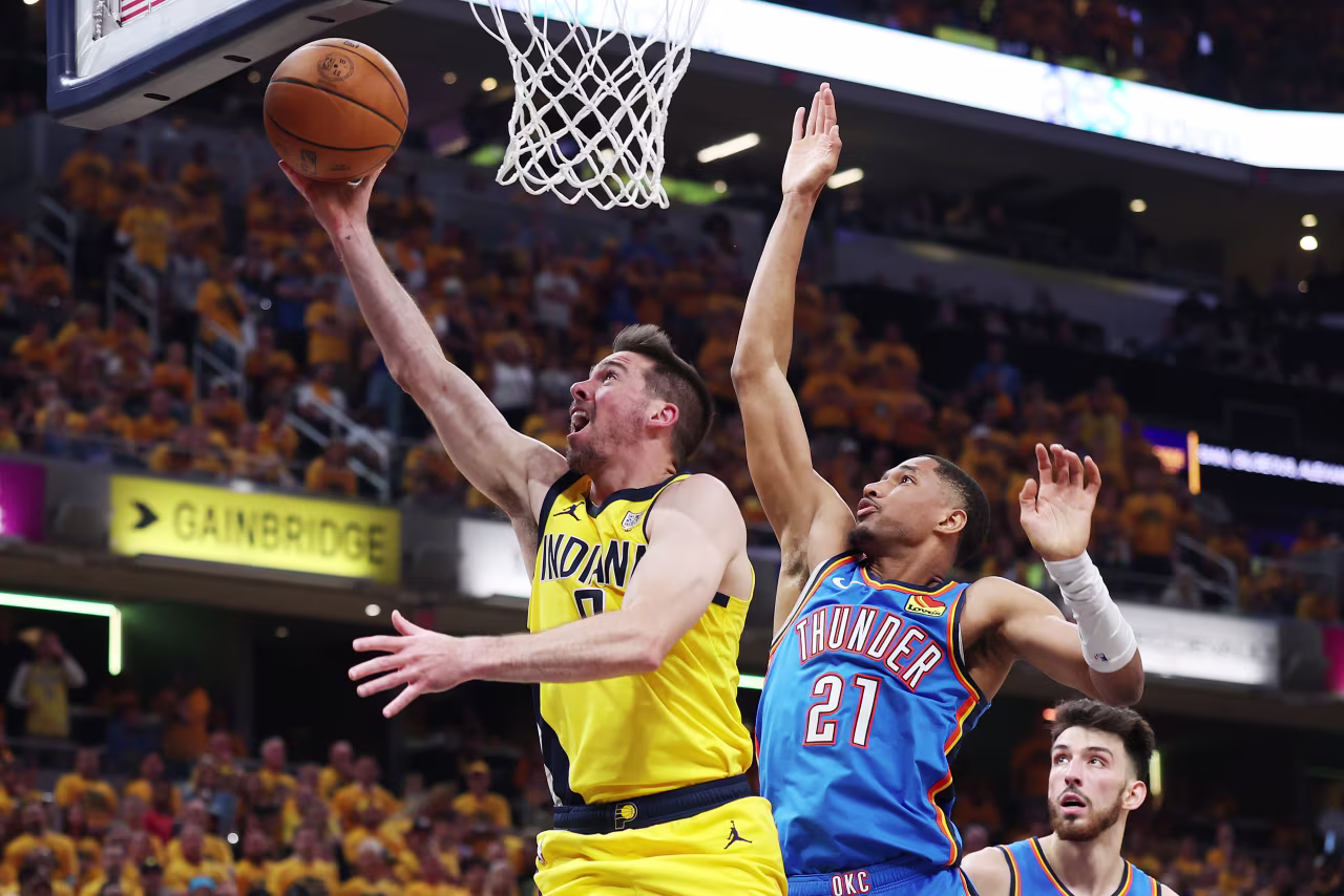 Pacers backup T.J. McConnell attempts a layup in the second quarter.