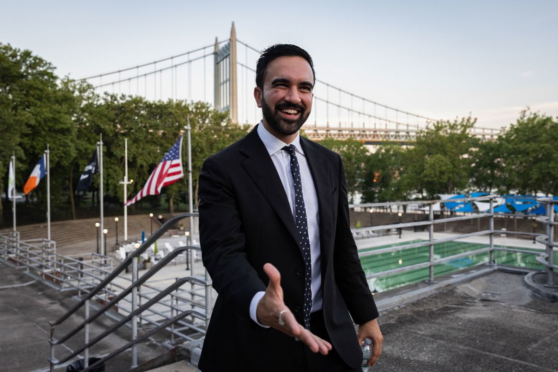 Zohran Mamdani arrives for a news conference at Astoria Park in the Queens borough of New York on June 24.