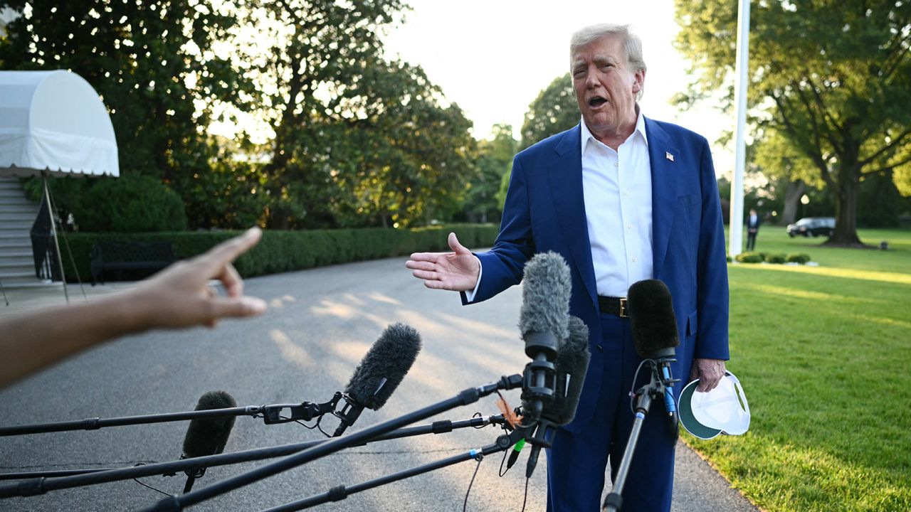 US President Donald Trump speaks to the press before boarding Marine One from the South Lawn of the White House in Washington, DC on June 24, 2025, to attend the NATO's Heads of State and Government summit in The Hague. (Photo by Mandel NGAN / AFP) (Photo by MANDEL NGAN/AFP via Getty Images)          