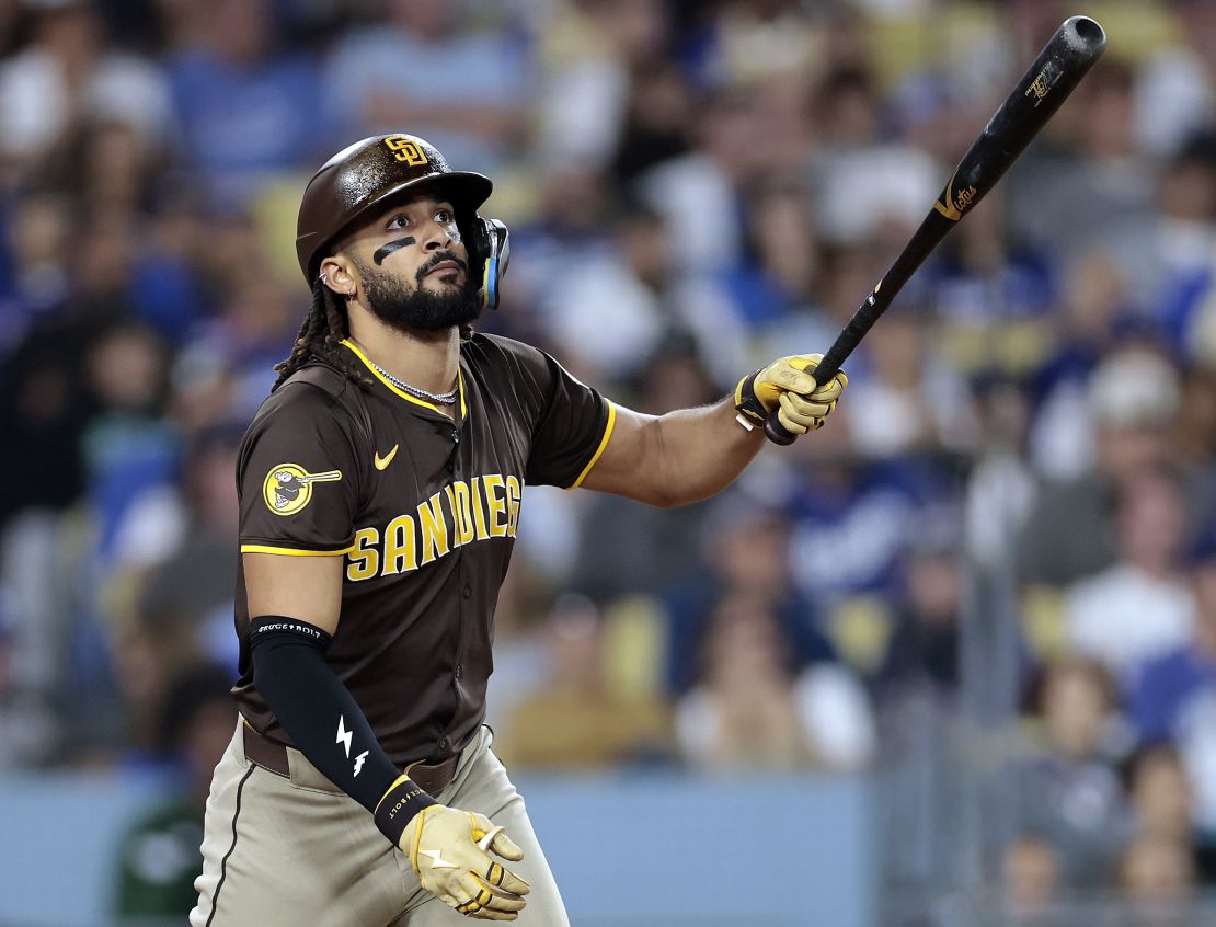 Padres outfielder Fernando Tatis Jr. got hit in the hand by Dodgers pitcher Jack Little on Thursday.