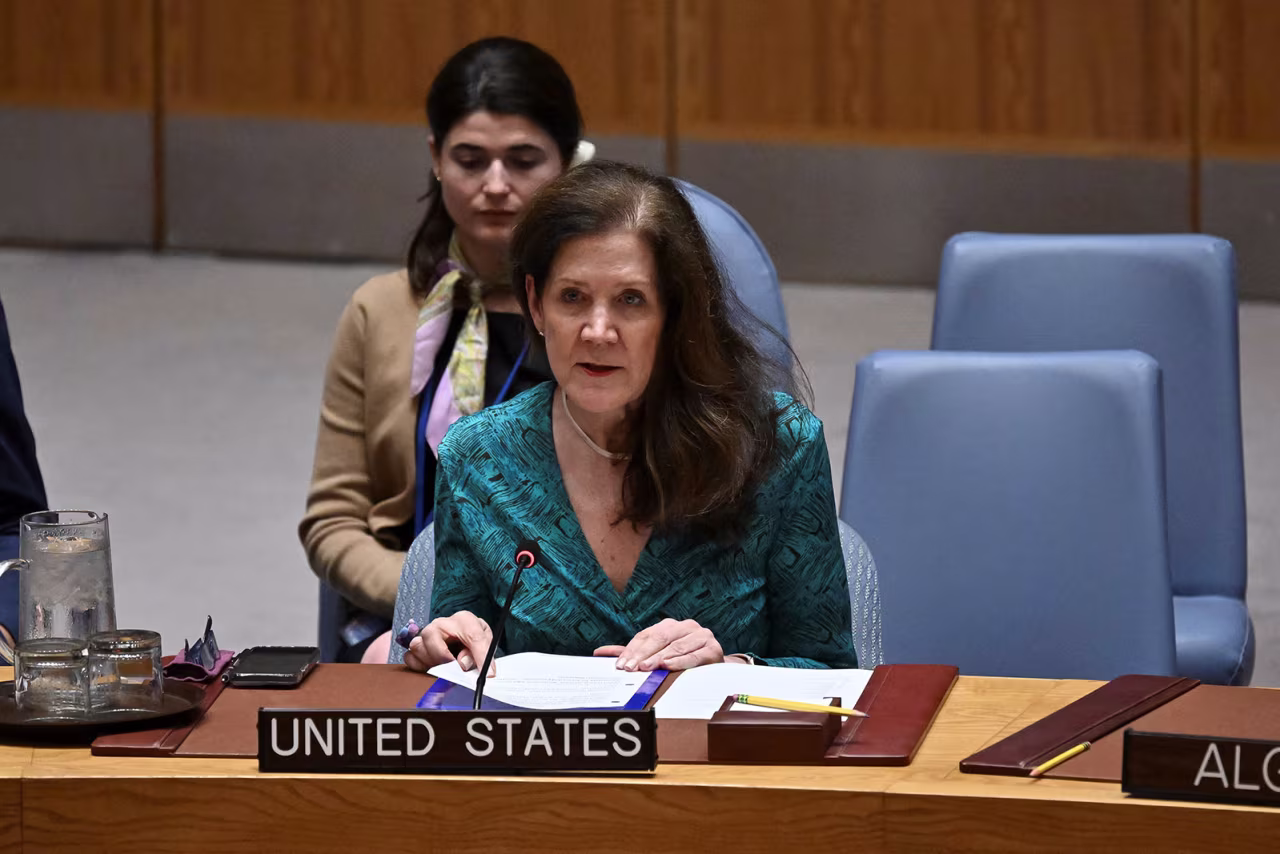 US Ambassador to the UN Dorothy Shea speaks during a Security Council Meeting on the Israel-Iran conflict at United Nations headquarters onTuesday, in New York.