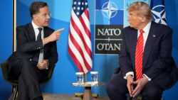 THE HAGUE, NETHERLANDS - JUNE 25: U.S. President Donald Trump (R) and NATO Secretary General Mark Rutte speak to media at the start of the second day of the 2025 NATO Summit on June 25, 2025 in The Hague, Netherlands. Among other matters, members are to approve a new defense investment plan that raises the target for defense spending to 5% of GDP. (Photo by Andrew Harnik/Getty Images)