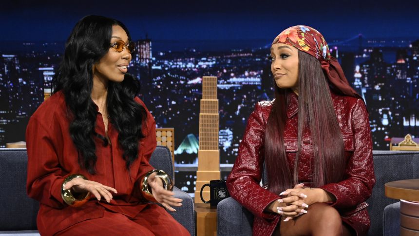 Singers Brandy and Monica during an interview with host Jimmy Fallon during an episode of "The Tonight Show Starring Jimmy Fallon" on Wednesday, June 25, 2025