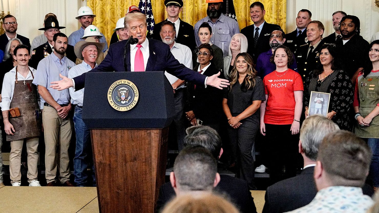 President Donald Trump speaks in the East Room of the White House in Washington, DC, on Thursday, June 26, 2025.