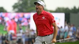 CROMWELL, CONNECTICUT - JUNE 22: Keegan Bradley of the United States reacts to his birdie putt on the 18th green during the final round of the Travelers Championship 2025 at TPC River Highlands on June 22, 2025 in Cromwell, Connecticut. (Photo by Alex Goodlett/Getty Images)
