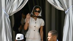 Lauren Sanchez leaves the Aman Hotel on her wedding day with Amazon's founder Jeff Bezos, in Venice on June 27, 2026.  (Photo by Stefano Rellandini / AFP) (Photo by STEFANO RELLANDINI/AFP via Getty Images)          