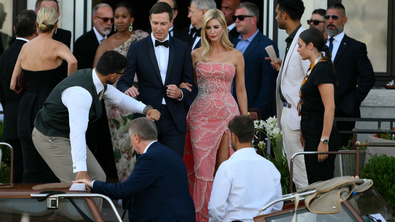US businessman Jared Kushner and his wife Ivanka Trump leave the St Regis Hotel on the wedding day of Amazon founder Jeff Bezos with Lauren Sanchez, in Venice on June 27, 2025. (Photo by Marco BERTORELLO / AFP) (Photo by MARCO BERTORELLO/AFP via Getty Images)