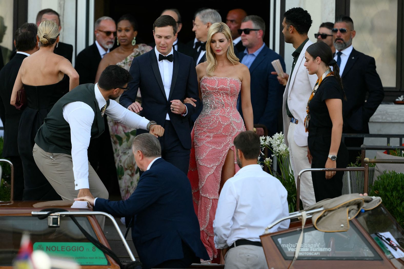Jared Kushner and Ivanka Trump leave the St. Regis hotel on their way to the wedding on Friday.