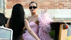 US reality TV personality Kim Kardashian (L) and US socialite Khloe Kardashian leave the Gritti Palace Hotel on the wedding day of Amazon founder Jeff Bezos with Lauren Sanchez, in Venice on June 27, 2025.  (Photo by Stefano Rellandini / AFP) (Photo by STEFANO RELLANDINI/AFP via Getty Images)          