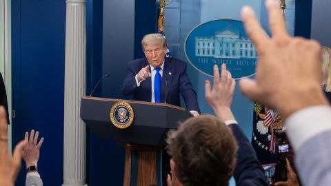U.S. President Donald Trump speaks during a press conference in the James S. Brady Briefing Room at the White House, on June 27, 2025, in Washington D.C., following a U.S. Supreme Court ruling that limits the application of birthright citizenship. (Photo by Mehmet Eser / Middle East Images via AFP) (Photo by MEHMET ESER/Middle East Images/AFP via Getty Images)          