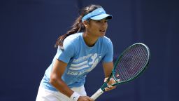 EASTBOURNE, ENGLAND - JUNE 23: Emma Raducanu of Great Britain in practice on Day One of the Lexus Eastbourne Open at Devonshire Park on June 23, 2025 in Eastbourne, England.  (Photo by Charlie Crowhurst/Getty Images for LTA)