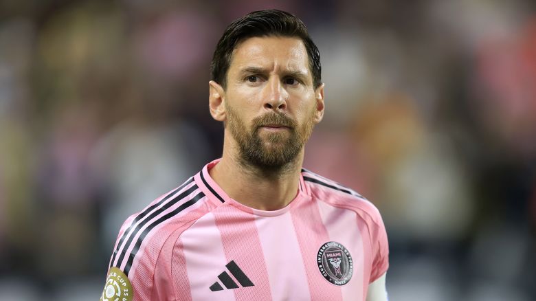 MIAMI GARDENS, FLORIDA - JUNE 23: Lionel Messi of Inter Miami looks on during the FIFA Club World Cup 2025 group A match between Internacional CF Miami and SE Palmeiras at Hard Rock Stadium on June 23, 2025 in Miami Gardens, Florida. (Photo by Hugo Rivera/Jam Media/Getty Images)