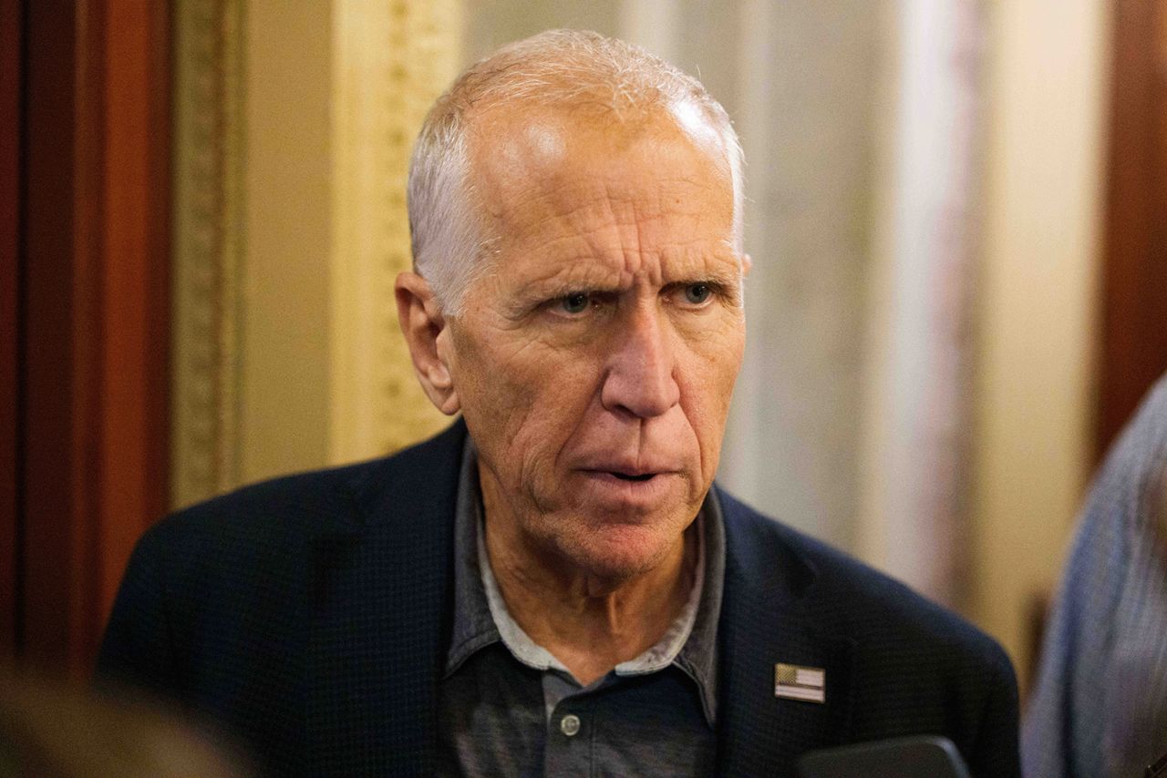 Senator Thom Tillis speaks to members of the media at the US Capitol in Washington, DC, on Saturday.