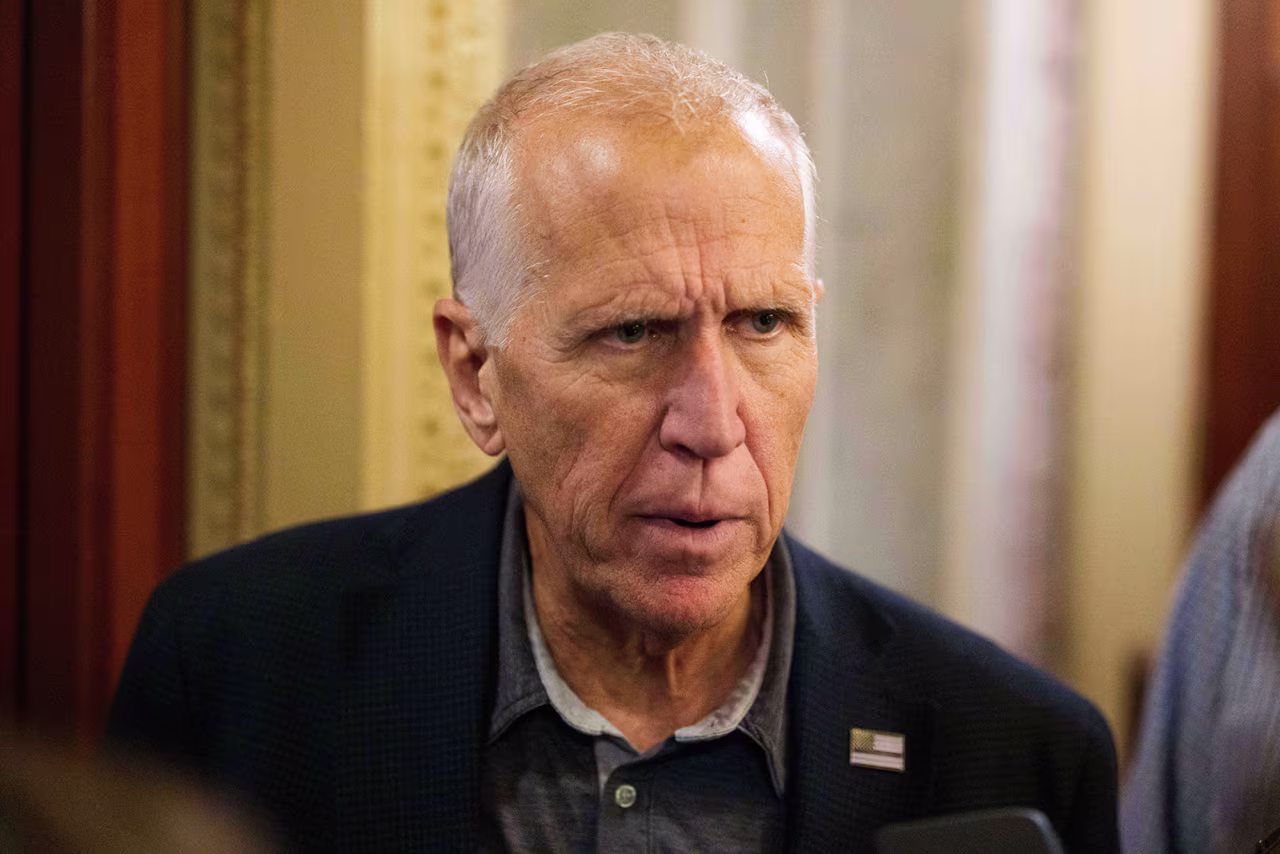 Senator Thom Tillis speaks to members of the media at the US Capitol in Washington, DC, on Saturday.