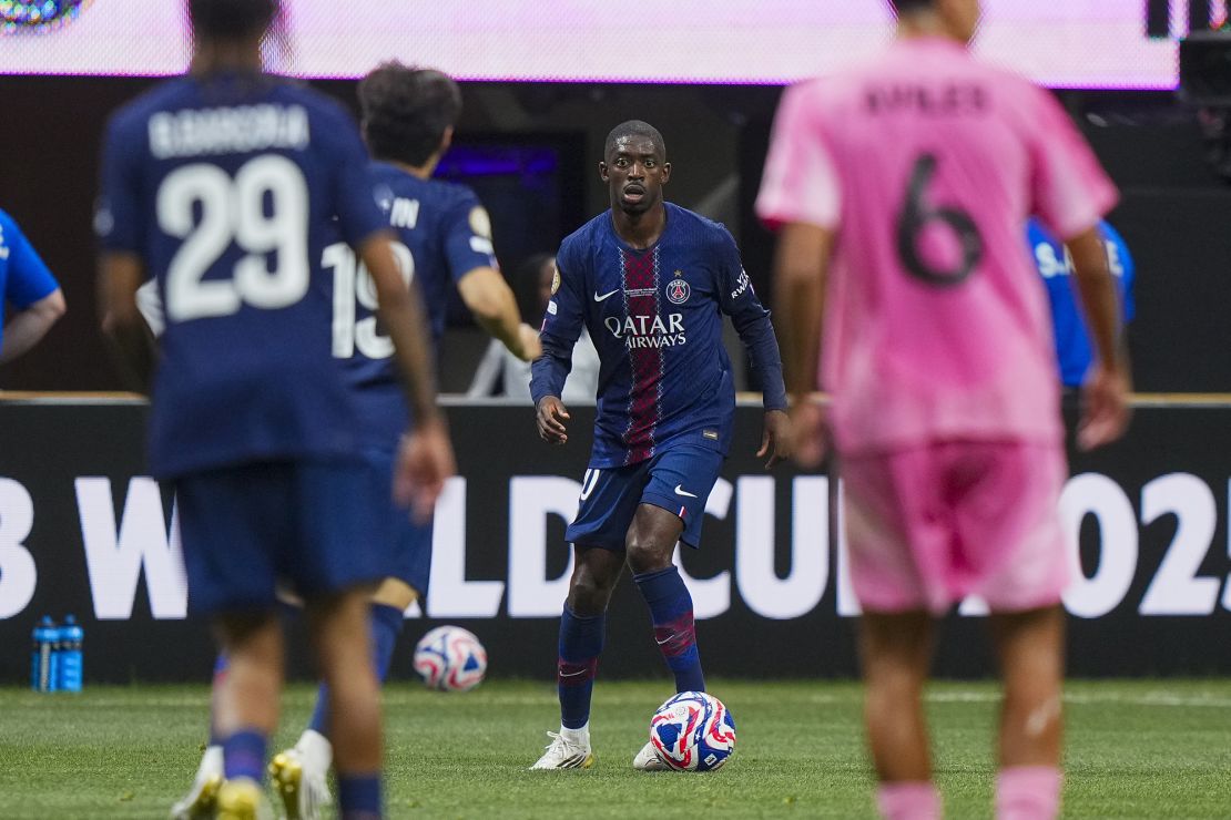 PSG star Ousmane Dembélé seen during the match.