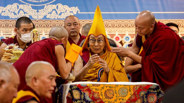 Tibetan spiritual leader the Dalai Lama attends a Long Life Prayer offering ceremony at the Main Tibetan Temple in McLeod Ganj, near Dharamsala, India on June 30, 2025.