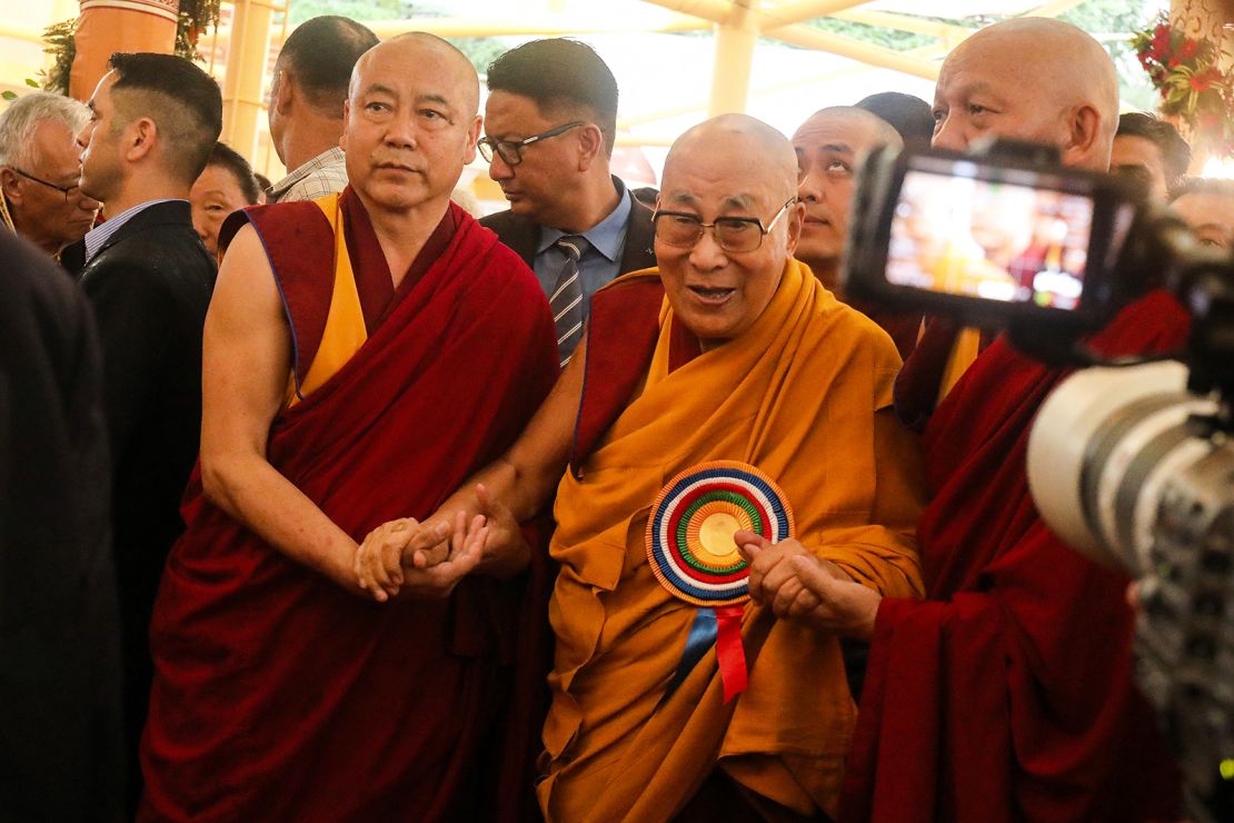 Tibetan Buddhism's spiritual leader the Dalai Lama arrives to attend a Long Life Prayer offering ceremony at the Main Tibetan Temple in McLeod Ganj, near Dharamshala on June 30, 2025.