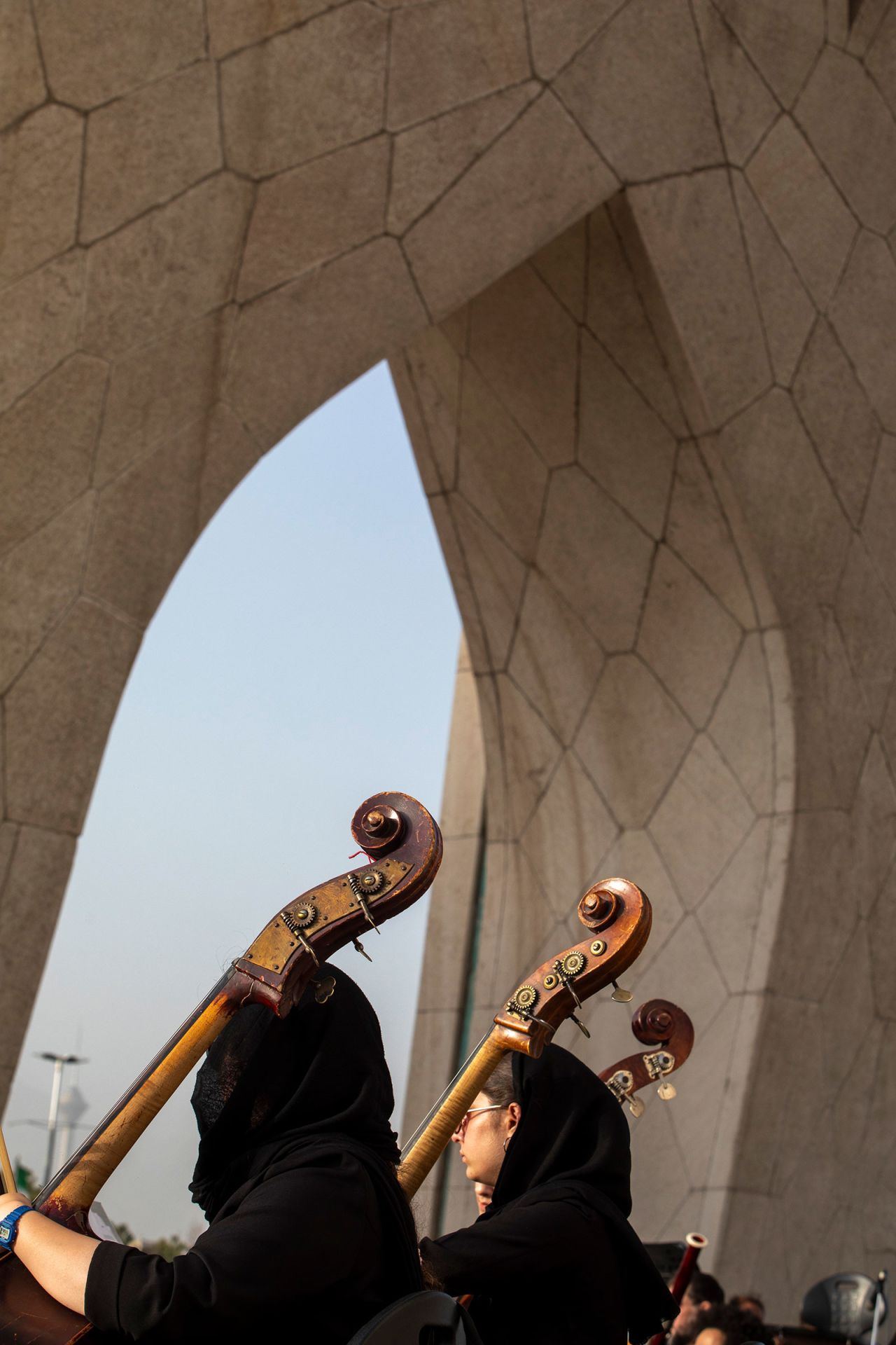 The Tehran Symphony Orchestra perform five pieces in Tehran's Azadi Square on Wednesday.