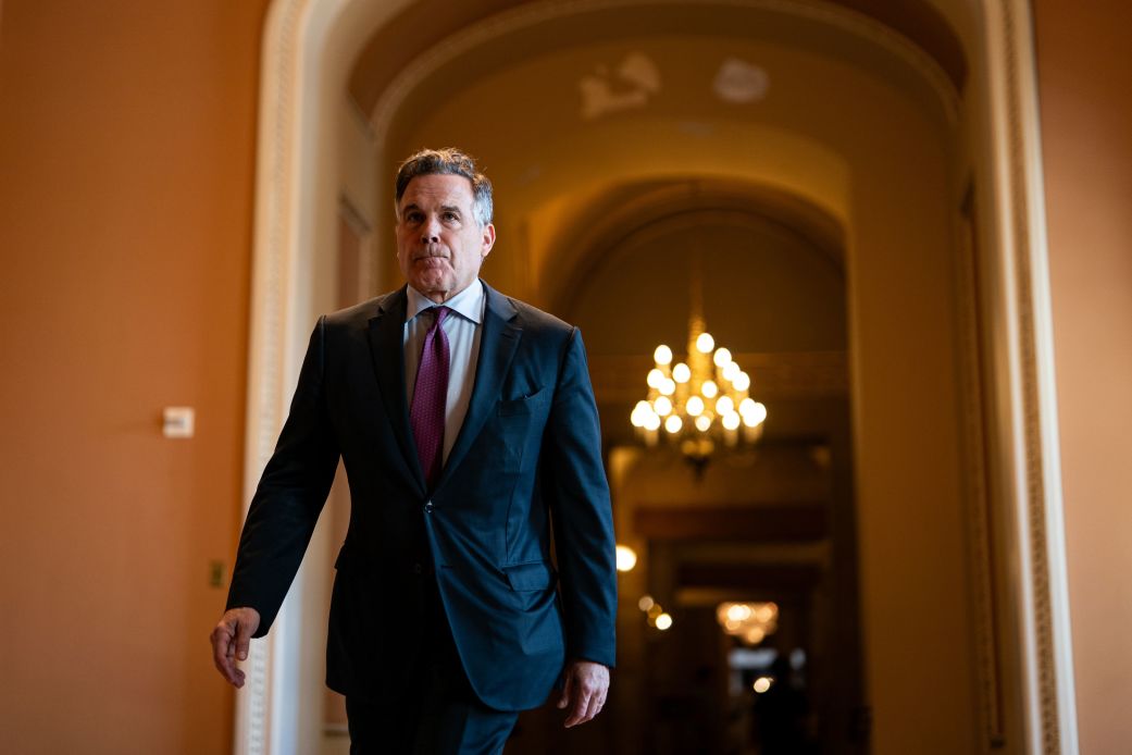 Sen. David McCormick walks to the Senate Chamber during a vote-a-rama at the US Capitol in Washington, DC, on June 30.