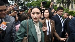 Thailand's Prime Minister Paetongtarn Shinawatra walks through the Government House after a cabinet meeting in Bangkok on July 1, 2025.