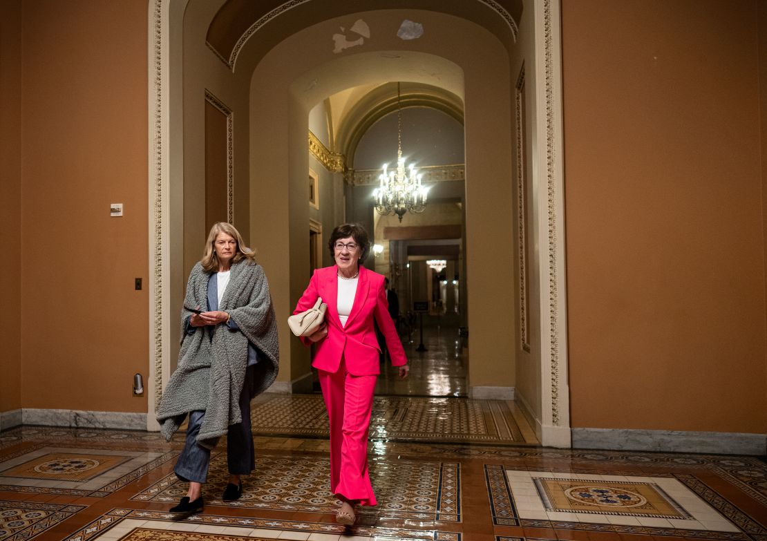 Murkowski and Collins walk to the Senate floor during overnight votes at the US Capitol on July 1.