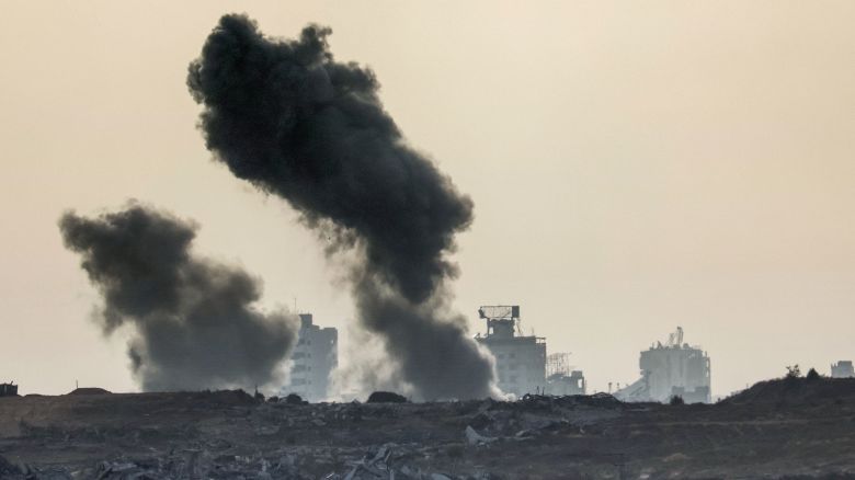 This picture taken from a position at Israel's border with Gaza shows smoke billowing during an Israeli strike on the besieged Palestinian territory on July 1, 2025.