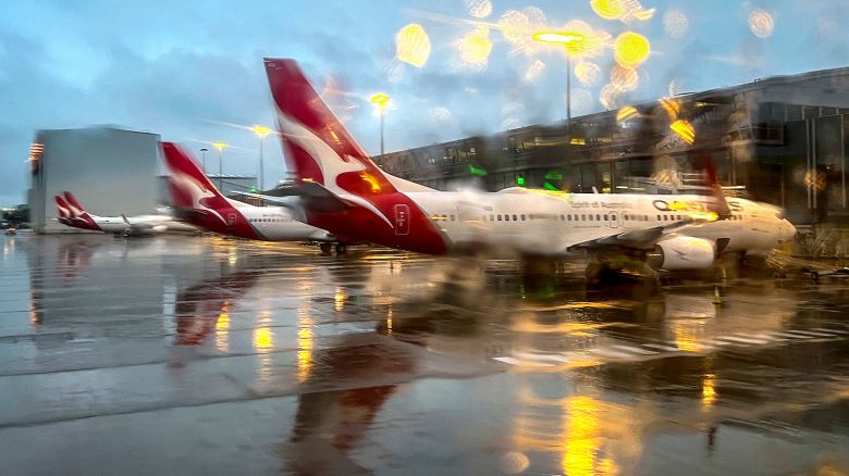 Qantas planes sit at Sydney Airport's domestic terminal on July 2, 2025.