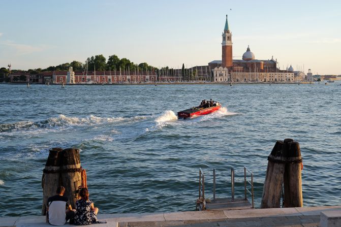 The sun sets on San Giorgio Maggiore, where Bezos and Sanchez were holding their wedding ceremony.