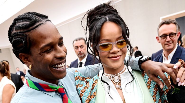 PARIS, FRANCE - JUNE 27: A$AP Rocky and Rihanna attend the Dior Homme Menswear Spring/Summer 2026 show as part of Paris Fashion Week on June 27, 2025 in Paris, France. (Photo by Anthony Ghnassia/Getty Images for Dior Homme)