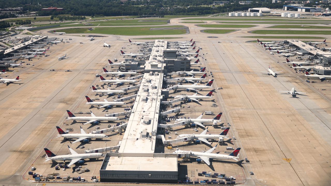 Aircraft are seen at a terminal at Hartsfield-Jackson Atlanta International Airport in Atlanta on July 2.