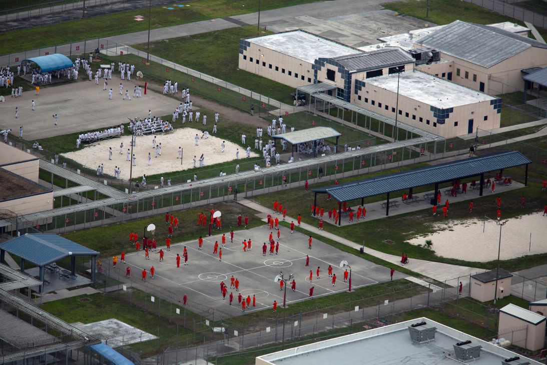 Detainees are seen at Krome Detention Center on July 4 in Miami, Florida.