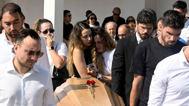 TOPSHOT - Diogo Jota's wife Rute Cardoso (C,R) and her sister react as former teammates carry the coffin during the funerals of Liverpool's Portuguese forward Diogo Jota and his brother Andre Silva at the Mother Church of Gondomar, on the outskirts of Porto, on July 5, 2025. Liverpool forward Diogo Jota and his brother died in a car crash in Spain on July 3, 2025, sparking widespread grief just after the Portugal star had got married. (Photo by MIGUEL RIOPA / AFP) (Photo by MIGUEL RIOPA/AFP via Getty Images)          