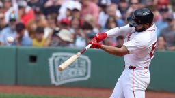 Wilyer Abreu of the Boston Red Sox at bat during the seventh inning against the Toronto Blue Jays at Fenway Park in Boston, Massachusetts on June 29, 2025.