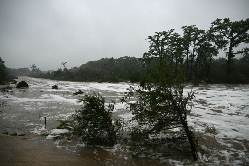 Flash flooding is seen at the Guadalupe River in Kerrville, Texas, on July 5.
