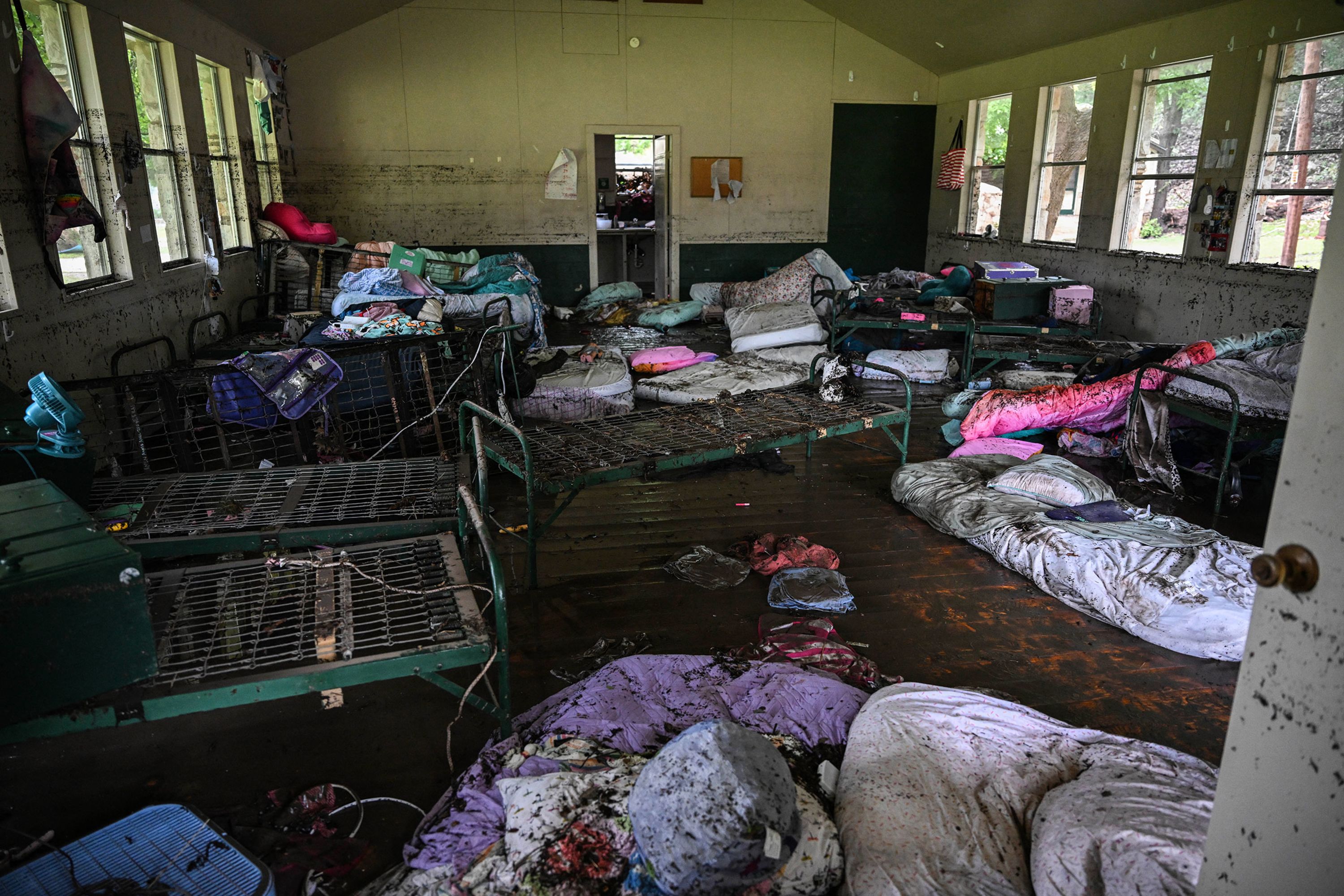 A view inside of a cabin at Camp Mystic, after flash flooding hit Hunt, Texas, on Saturday, July 5.