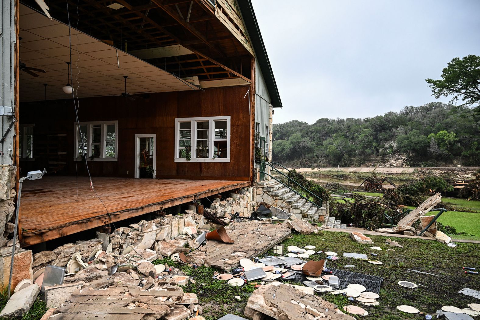 A damaged building is seen at Camp Mystic.