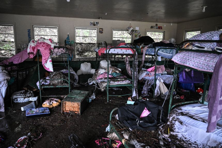 A view inside of a cabin at Camp Mystic after flash flooding ripped through Hunt, Texas.