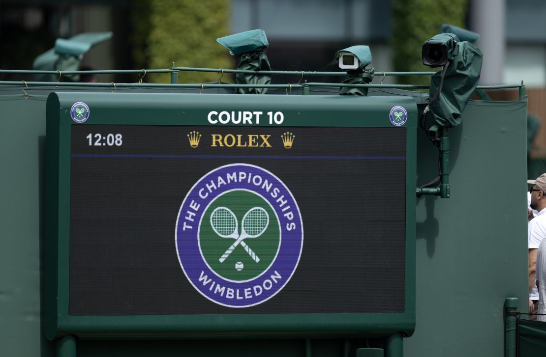 Hawk-Eye cameras survey the courts at Wimbledon.