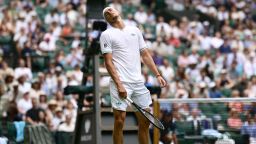 Third seed Alexander Zverev reacts during his defeat against Arthur Rinderknech in the first round.