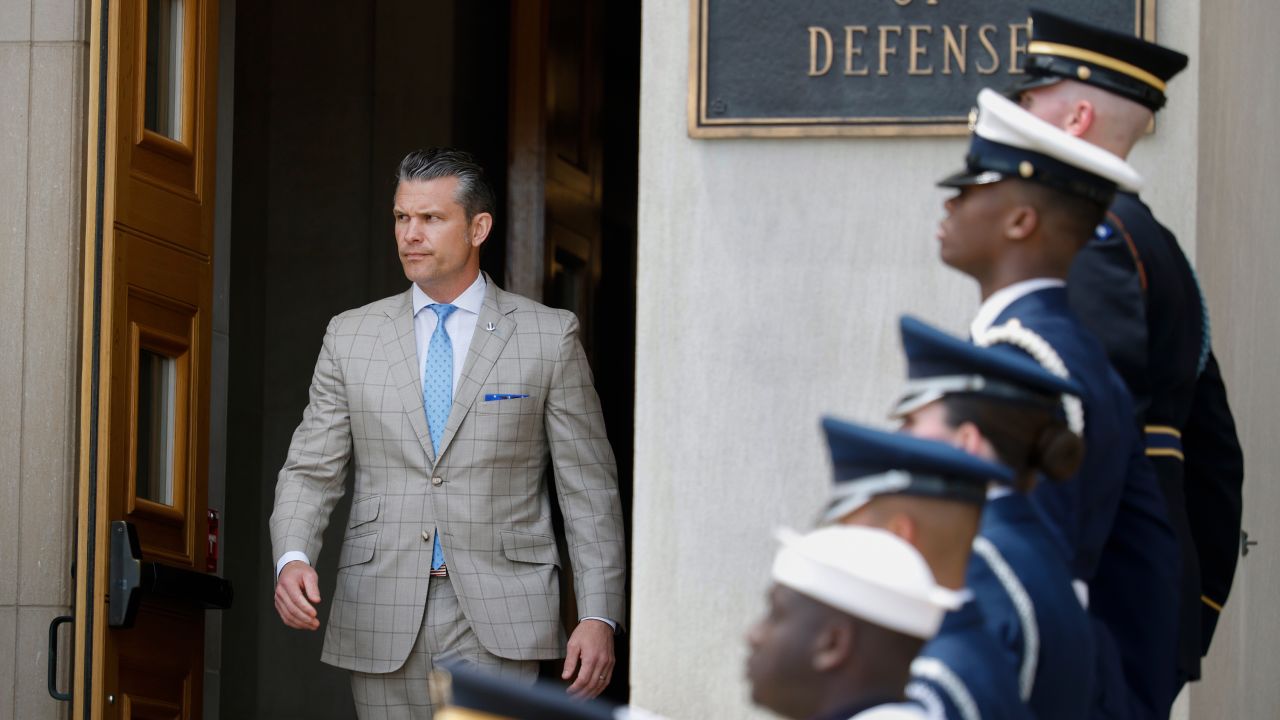 US Secretary of Defense Pete Hegseth waits for the arrival of Indian Minister of External Affairs Subrahmanyam Jaishankar during an Honor Cordon at the Pentagon on July 01, 2025 in Arlington, Virginia.