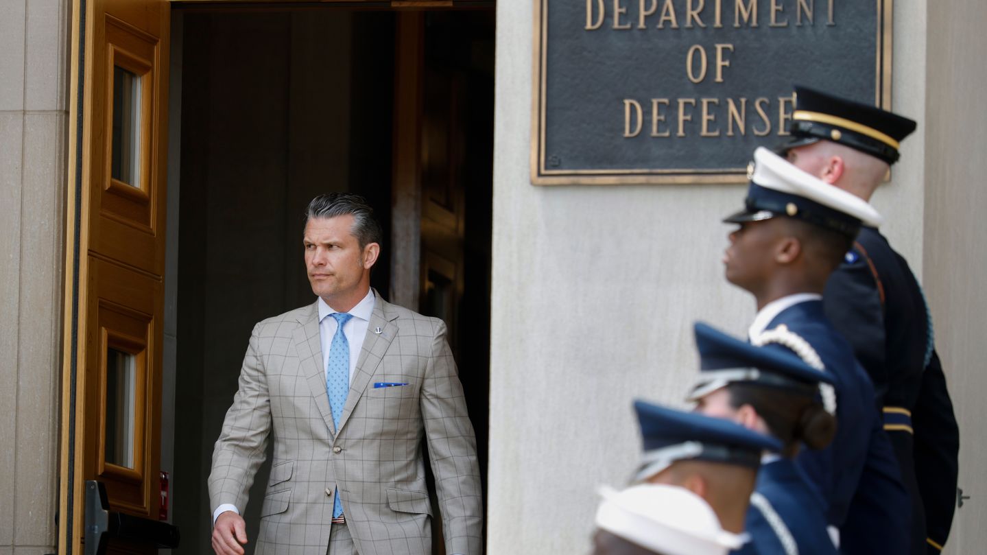 US Secretary of Defense Pete Hegseth waits for the arrival of Indian Minister of External Affairs Subrahmanyam Jaishankar during an Honor Cordon at the Pentagon on July 01, 2025 in Arlington, Virginia.