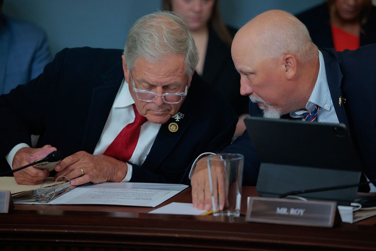 House Rules Committee members Rep. Ralph Norman and Rep. Chip Roy attend a hearing to consider rules for the "One, Big, Beautiful Bill Act" at the US Capitol on Tuesday.