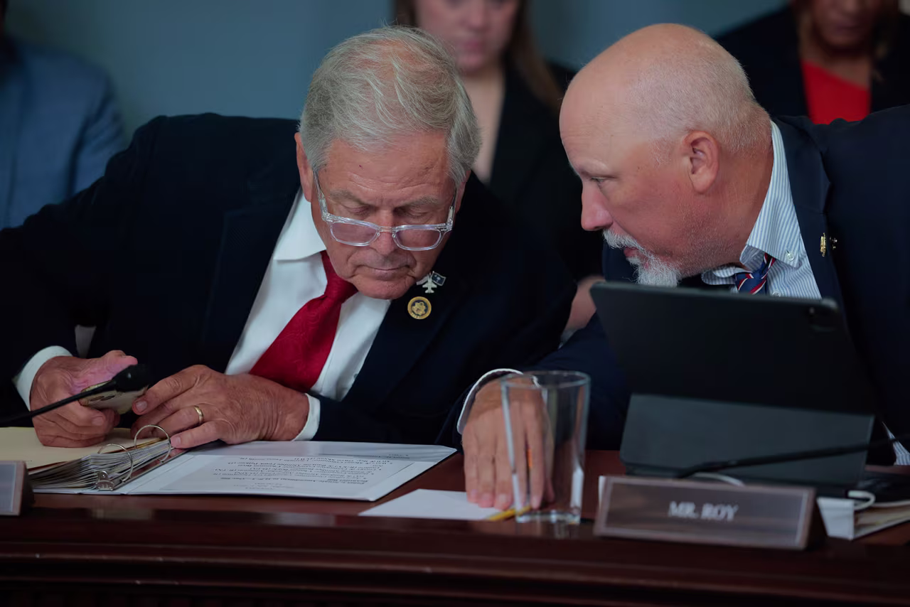 House Rules Committee members Rep. Ralph Norman and Rep. Chip Roy attend a hearing to consider rules for the "One, Big, Beautiful Bill Act" at the US Capitol on Tuesday.