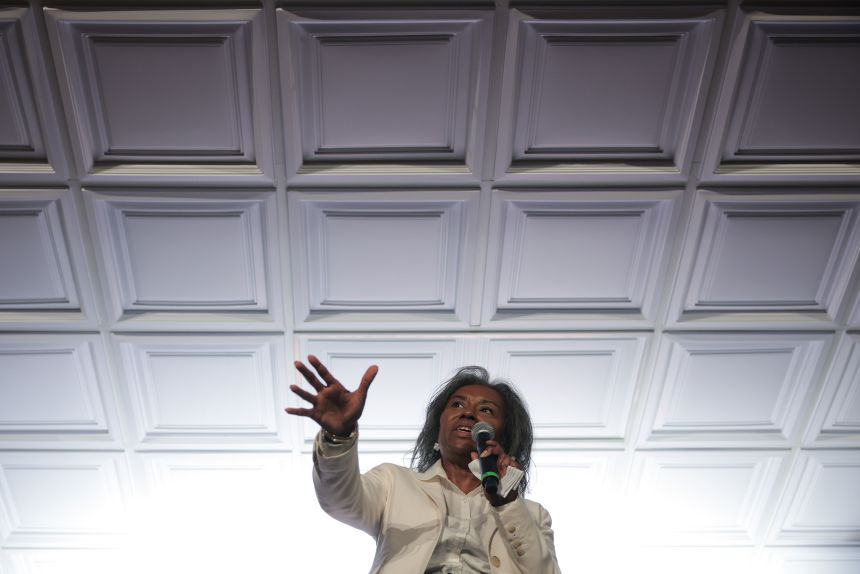 Republican Virginia gubernatorial candidate Winsome Earle-Sears speaks during a campaign event at the Vienna Volunteer Fire Department in Vienna, Virginia, on July 1.