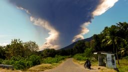 Mount Lewotobi Laki-laki erupts, as seen from Nangahale village in Sikka, East Nusa Tenggara on July 7, 2025.