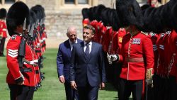 Britain's King Charles III and France's President Emmanuel Macron inspect the Guard of Honour during a ceremonial welcome at Windsor Castle, in Windsor west of London, on July 8, 2025, on the first day of a three-day state visit to Britain. French President Emmanuel Macron begans a three-day state visit to Britain on July 8, 2025, which will see him address parliament and try to rekindle a purportedly warm relationship with King Charles III. (Photo by Ludovic MARIN / POOL / AFP) (Photo by LUDOVIC MARIN/POOL/AFP via Getty Images)