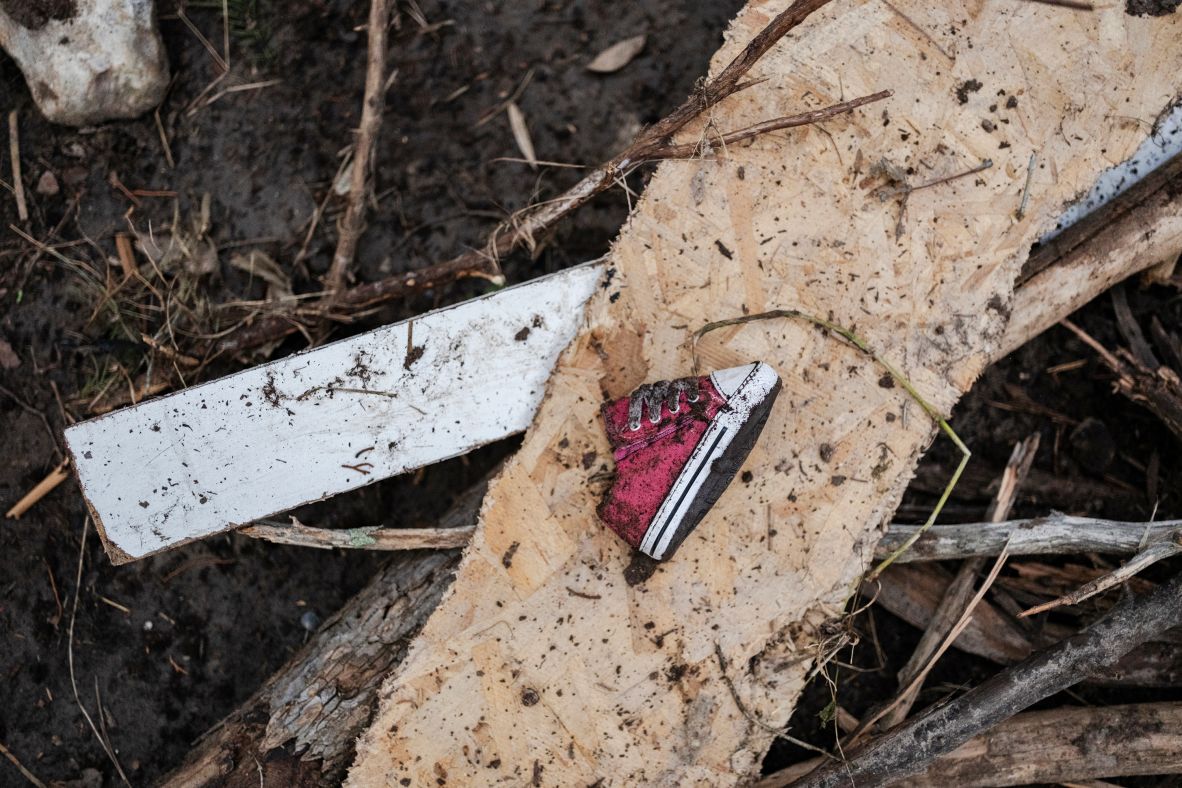 A baby shoe is seen in Ingram on Tuesday.