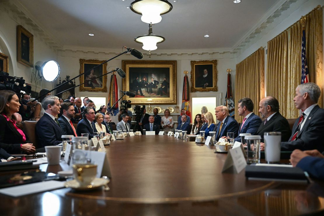 President Donald Trump presides over a Cabinet meeting at the White House on Tuesday.